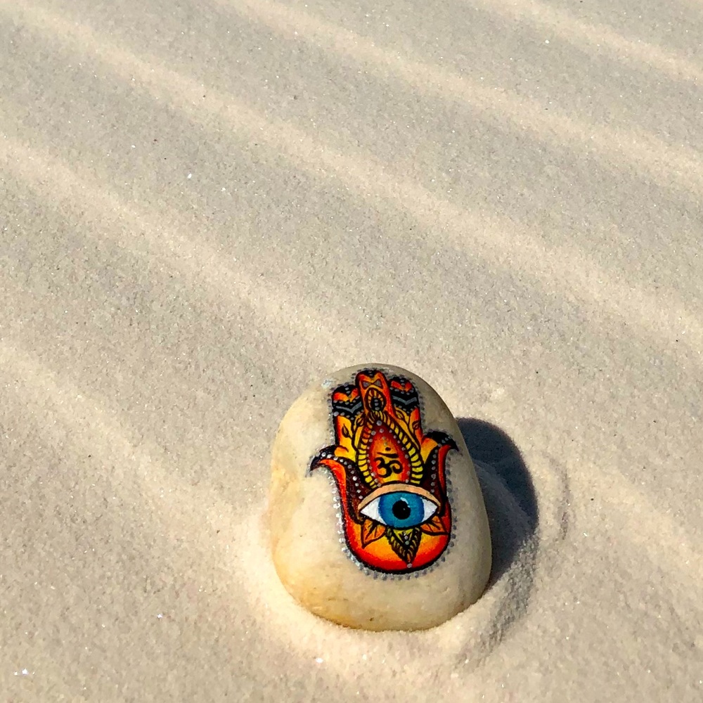 Hamsa Gratitude Rock, spiritual decor, altar piece